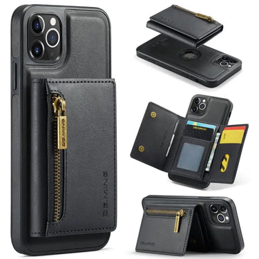 DG.MING M5 Series Zip RFID Multi Card Detachable Leather Phone Case, For iPhone 11 Pro Max