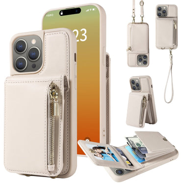 Crossbody Lanyard Zipper Wallet Leather Phone Case, For iPhone 15 Pro Max, For iPhone 15 Pro, For iPhone 15 Plus, For iPhone 15