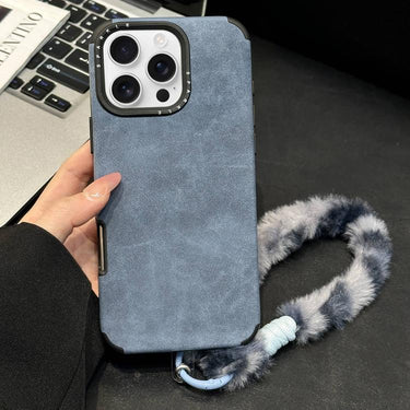Faux Suede Fabric TPU Phone Case with Screen-printed Rabbit Plush Rope, For iPhone 16 Pro, For iPhone 16, For iPhone 15 Pro Max, For iPhone 15 Pro