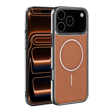 Electroplated Frame Vegan Leather Magnetic Shockproof Phone Case, For iPhone 17 Pro Max, For iPhone 17 Pro, For iPhone 17, For iPhone 16 Pro Max