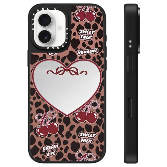 Leopard Cherry Series Pattern Mirror Phone Case, For iPhone 16, For iPhone 15 Pro Max, For iPhone 15 Pro