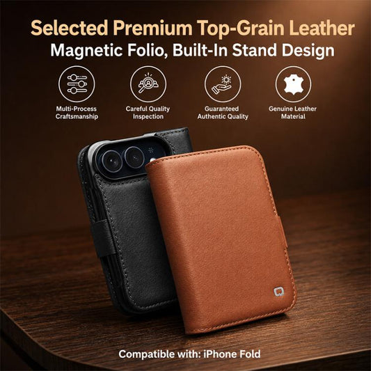 QIALINO Classics 3rd Genuine Leather Phone Case, For iPhone Fold