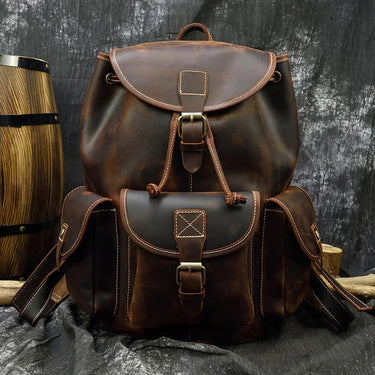 Men's Women's Crazy Horse Leather Backpacks Vintage Genuine Leather Laptop Men Women Unisex Bapacks Cow Leather School Bag