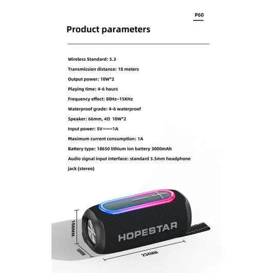 HOPESTAR P60 IPX6 Waterproof 10W 66mm Outdoor Bluetooth Speaker Utrano