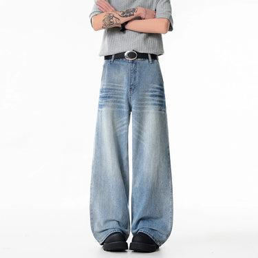 Relaxed Fit Cat-Whisker Washed Wide-Leg Jeans for Men