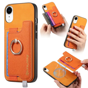 Retro Magsafe Cross Leather Ring Holder Card Bag Phone Case, For iPhone XR, For iPhone XS Max, For iPhone 7 Plus / 8 Plus For iPhone XR / Yellow