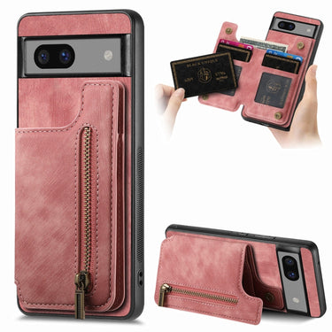 Retro Leather Zipper Wallet Back Phone Case, For Google Pixel 7, For Google Pixel 6a, For Google Pixel 6 Pro, For Google Pixel 6