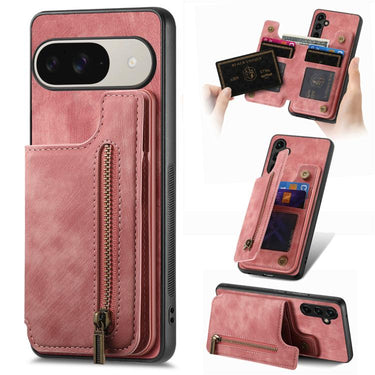 Retro Leather Zipper Wallet Back Phone Case, For Google Pixel 10 / 10 Pro