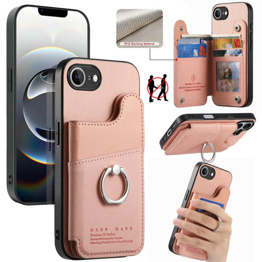 Twill Fabric Ring Multi-card Wallet Vegan Leather Phone Case, For iPhone 17e / 16e, For iPhone 17, For iPhone Air