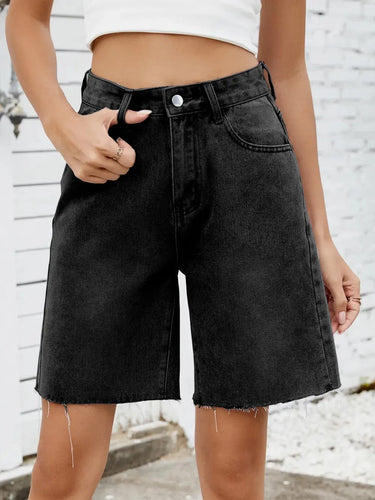 Washed Raw Hem Denim Shorts