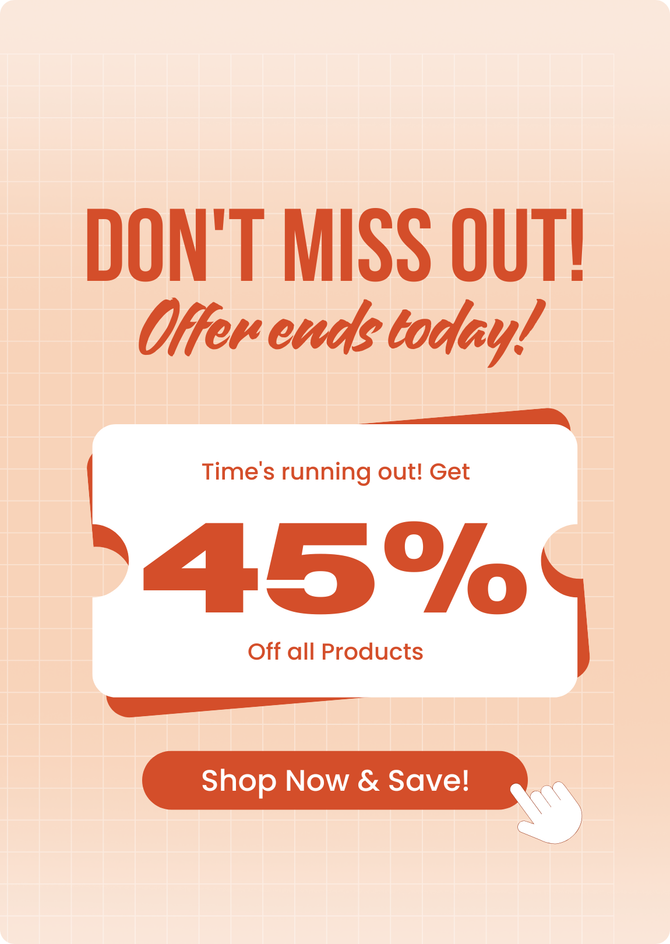 Promotional banner with 45% off all products offer on a beige background