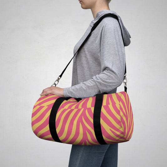 Pink + Gold Zebra Print Duffel Bag — Bold Animal-Print Travel Gym Bag  