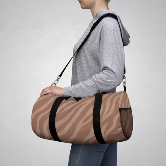 Beige Zebra Print Duffel Bag — Animal Print Travel Gym Bag  