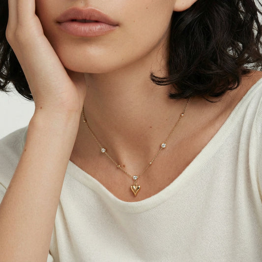 Crystal Heart Charm Necklace  