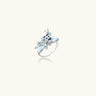 Adjustable white gold-plated ring with 3D blue enamel puppy wearing crystal crown on beige background