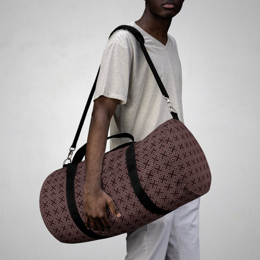 Brown Geometric Pattern Duffel Bag —Travel Gym Weekend Bag  