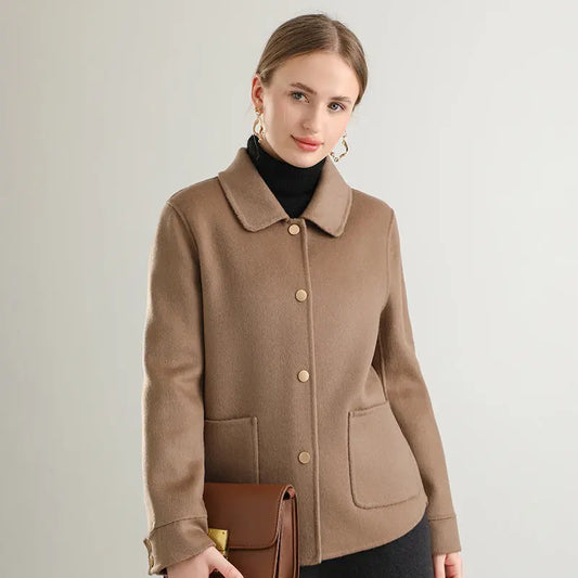 Autumn And Winter New Polo Collar Solid Color Coat For Women  