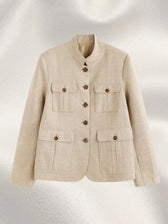 Commuter Style Multi-Button Structured Stand-Up Collar Workwear Jacket for Women French Chic Blazer  