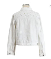 Denim Jacket Women Plus Size Embellished Beaded Coat Female Student Light Blue Jacket Loose Fit  