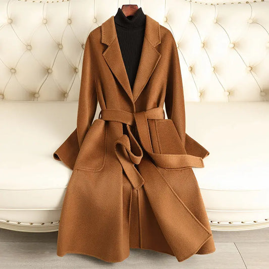 Double-sided Water Ripple Woolen Coat  
