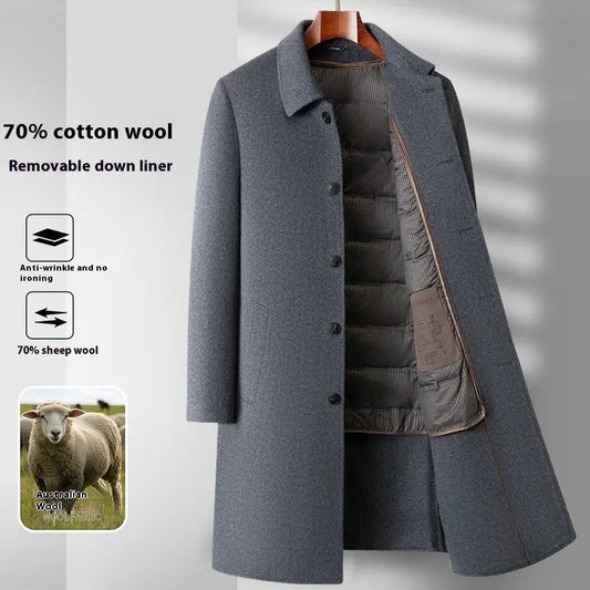 Double-sided Wool Overcoat Men's Winter Down Feather Liner High-end Long Business  