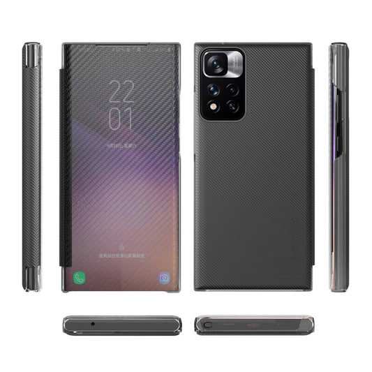 Carbon Fiber View Time Leather Phone Case, For Samsung Galaxy S22 5G, For Samsung Galaxy S22+ 5G, For Samsung Galaxy S22 Ultra 5G, For Xiaomi Redmi Note 11 5G, For Xiaomi Redmi Note 11 Pro 5G  