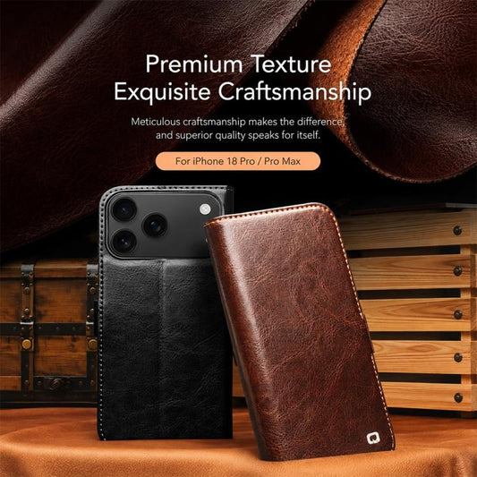 QIALINO Classic 103 Buckle Genuine Leather Phone Case, For iPhone 17e / 16e, For iPhone 17 Pro Max, For iPhone 17 Pro, For iPhone 17, For iPhone Air, For iPhone 15 Pro Max, For iPhone 15 Pro, For iPhone 15 Plus, For iPhone 15  
