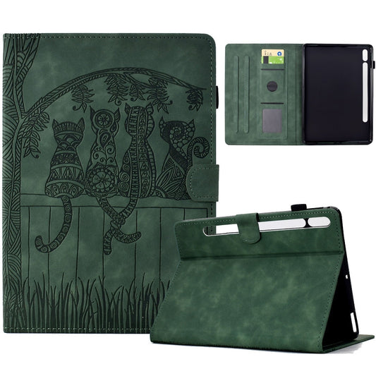 Cats Embossed Leather Smart Tablet Case, For Samsung Galaxy Tab S9 / S9 FE, For Samsung Galaxy Tab S8 / S7, For Samsung Galaxy Tab A8 10.5 2021 X205, For Samsung Galaxy Tab A7 2020 T500  
