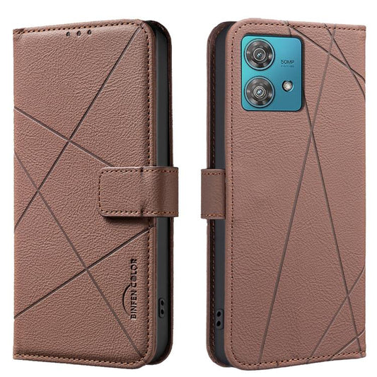 Geometric Pattern RFID Leather Phone Case, For Motorola Edge 40 Neo, For Motorola Edge 40, For Motorola Moto G13 / G23 / G53 5G, For Motorola Moto E13 4G  