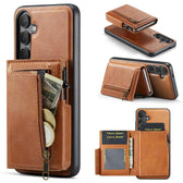 Fierre Shann Oil Wax Vegan Leather Magnetic Card Holder Back Phone Case, For Galaxy S25 Edge 5G, For Galaxy S25 5G, For Galaxy S25+ 5G, For Galaxy S25 Ultra 5G  