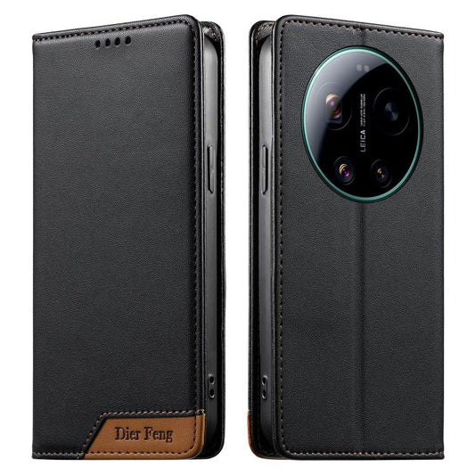Dierfeng Splicing Strong Magnetic RFID Vegan Leather Phone Case, For Xiaomi 17 Ultra, For Xiaomi 17 Pro Max, For Xiaomi 17 Pro, For Xiaomi 17  