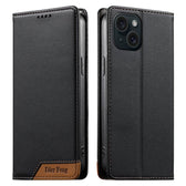 Dierfeng Splicing Strong Magnetic RFID Vegan Leather Phone Case, For iPhone 15, For iPhone 14 Plus, For iPhone 14 / 13, For iPhone 14 Pro  