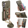 Litchi Texture Card Bag Ring Holder Vegan Leather + PC Phone Case with Shoulder Strap, For Samsung Galaxy S23 5G, For Samsung Galaxy S22 5G  