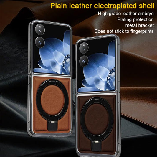 Foldable Screen Holder Electroplated Vegan Leather Phone Case, For Xiaomi Mix Flip  