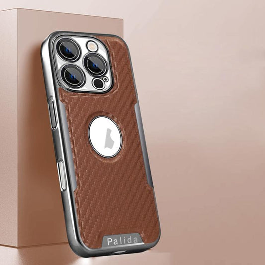 Palida Y7 Electroplated Carbon Fiber Texture Lens Film Phone Case, For iPhone 16 Pro Max, For iPhone 16 Pro, For iPhone 16, For iPhone 15 Pro Max  