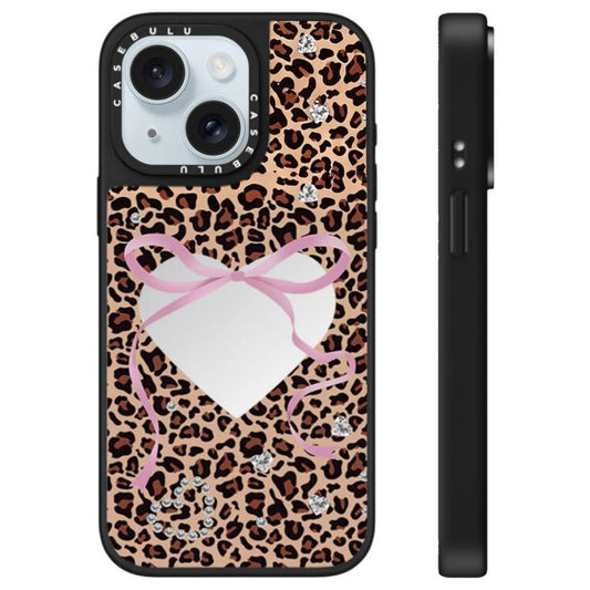 Leopard Cherry Series Pattern Mirror Phone Case, For iPhone 15 Plus, For iPhone 15  