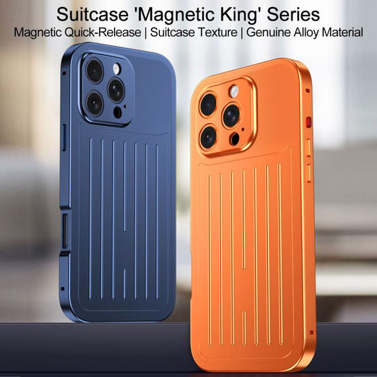 Suitcase Texture Magnetic King Series Aluminum Alloy Phone Case with Tempered Glass Film, For iPhone 16 Pro, For iPhone 15 Pro Max, For iPhone 15 Pro, For iPhone 14 Pro  