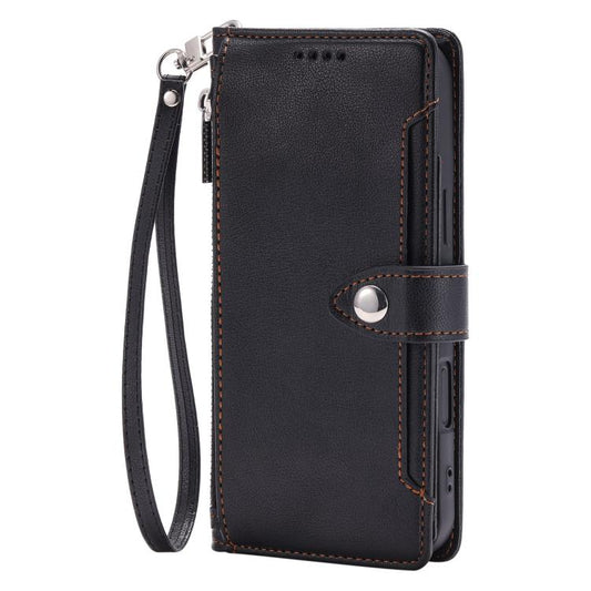 Litchi Texture Zipper Wallet Buckle Vegan Leather Phone Case with Wrist Strap, For Galaxy S23 Ultra 5G, For Galaxy S23+ 5G, For Galaxy S23 5G  