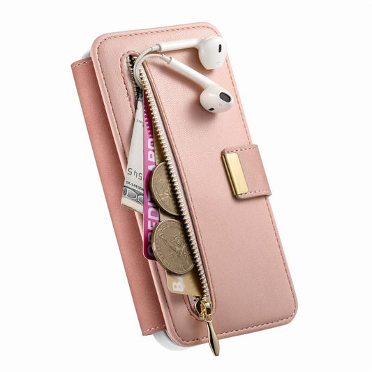 Precision Hole Silver-Edged Ring RFID Blocking Zipper Wallet Magnetic Vegan Leather Phone Case, For OPPO Reno14 Pro Global, For OPPO Reno14 Global, For OPPO A5 Pro 5G Global  
