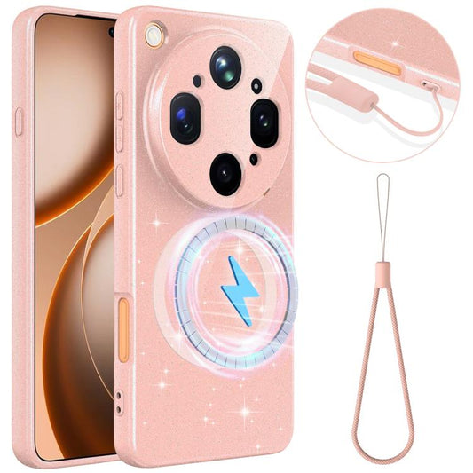 Fine Hole Glossy Glitter Magnetic TPU Phone Case with Same Color Hand Strap, For OPPO Find X9 Ultra 5G  
