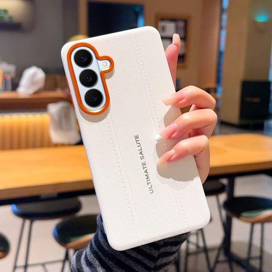 Metal Camera Lens Frame Buttons Vegan Leather Phone Case, For Galaxy S26+ 5G, For Galaxy S26 Ultra 5G, For Galaxy S26 5G, For Galaxy S25 Edge 5G, For Galaxy S25 5G, For Galaxy S25+ 5G  