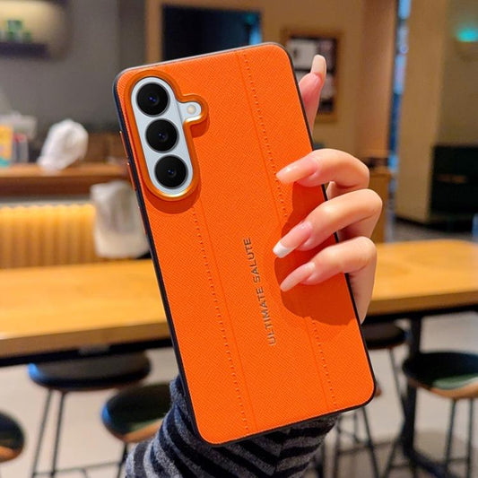 Metal Camera Lens Frame Buttons Vegan Leather Phone Case, For Galaxy S26+ 5G, For Galaxy S26 Ultra 5G, For Galaxy S26 5G, For Galaxy S25 Edge 5G, For Galaxy S25 5G, For Galaxy S25+ 5G  