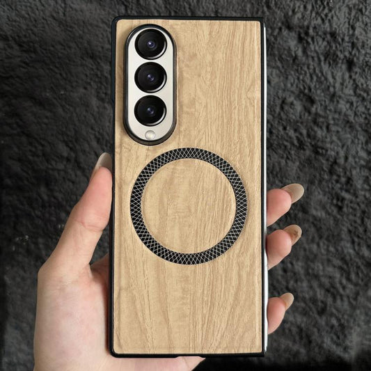 Wood Grain Magnetic PC Shockproof Phone Case, For Galaxy Z Fold3 5G  