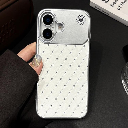 Electroplating PC Grid Texture Vegan Leather Phone Case, For iPhone 16, For iPhone 15 Pro Max, For iPhone 15 Pro, For iPhone 15 Plus / 14 Plus, For iPhone 15, For iPhone 14 / 13  