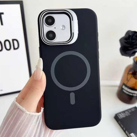 Liquid Silicone Magnetic Phone Case with Lens Frame Holder, For iPhone 16 Plus, For iPhone 16, For iPhone 15 Pro Max  