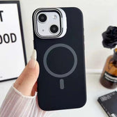 Liquid Silicone Magnetic Phone Case with Lens Frame Holder, For iPhone 14 Plus, For iPhone 14, For iPhone 14 Pro  