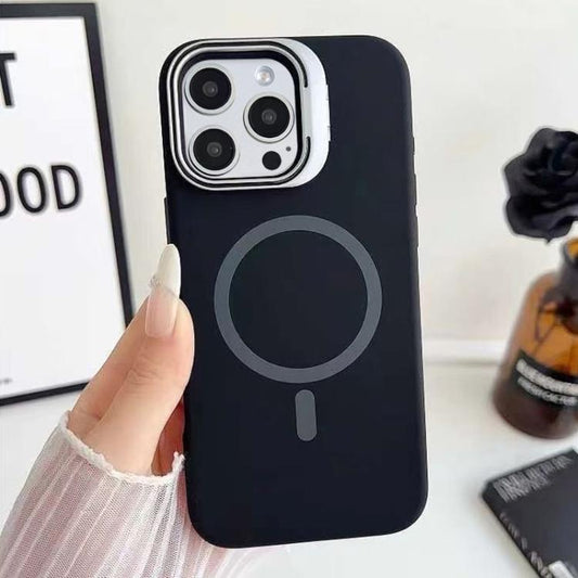 Liquid Silicone Magnetic Phone Case with Lens Frame Holder, For iPhone 12 Pro, For iPhone 11  