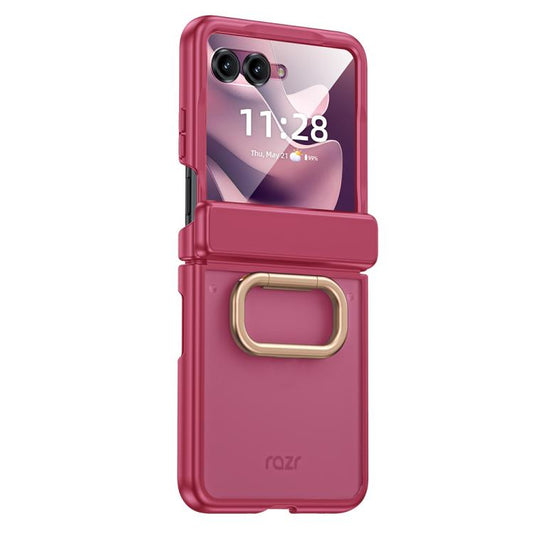 Semi-transparent Frosted Hinge Ring Holder Integrated Film Phone Case, For Motorola Razr 70+ / 60 Pro / 50 Ultra  