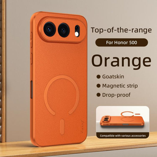 Goatskin Vegan Leather Magnetic Phone Case, For Honor 500 Global 155.8mm, For Honor X70 5G  
