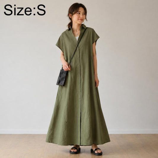 Short Sleeve Casual Short Sleeve Lapel Shirt Dress, S, M, L, XL, 2XL  S / Green